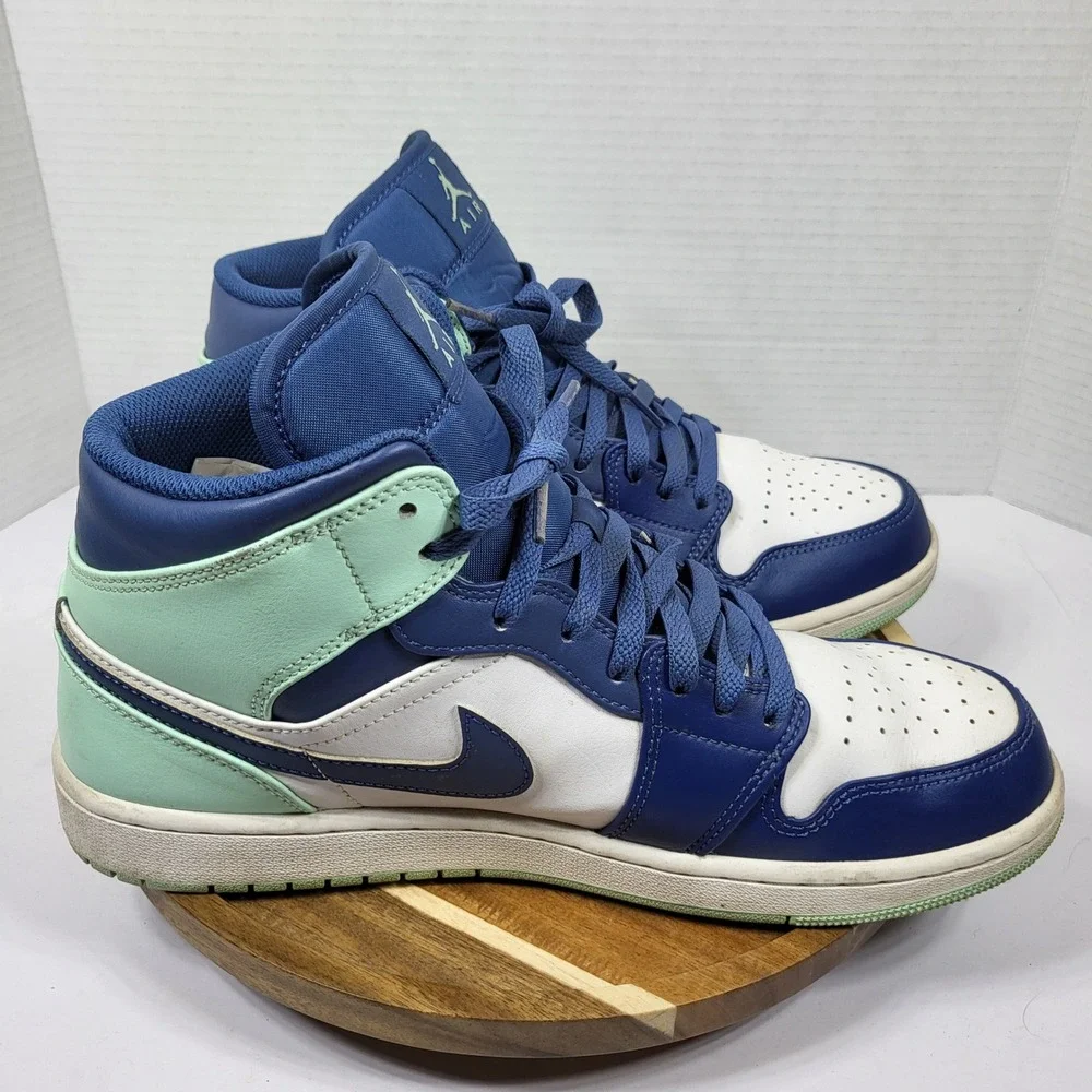 Jordan 1 Mid Mystic Navy Mint Foam White Mens 10.5 554724-413 Blue Green Sneaker
